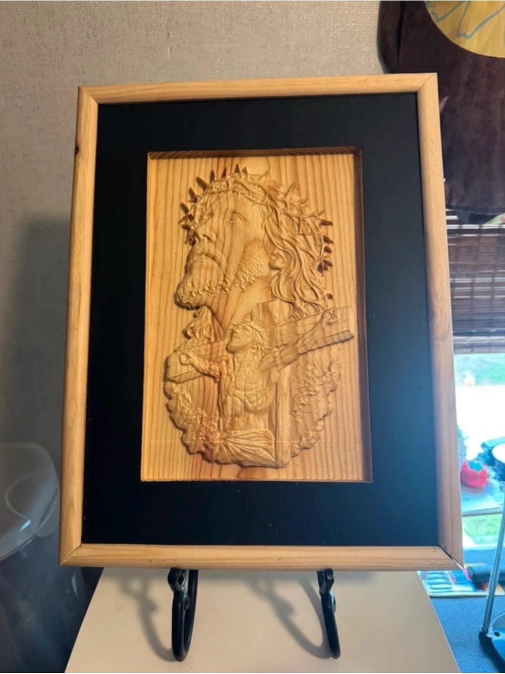 Hand-Carved Wood Jesus Relief Wall Art - Natural Wood Finish